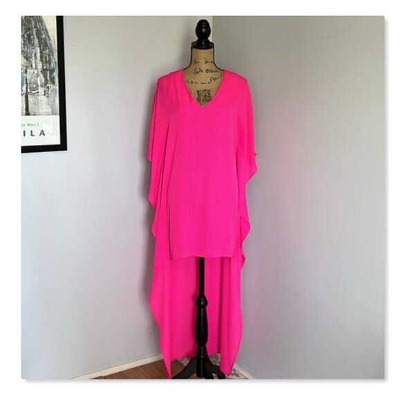 Adrienne Hot Fluorescent Pink High Low Dress Coverup Top Sz S - Picture 3 of 13
